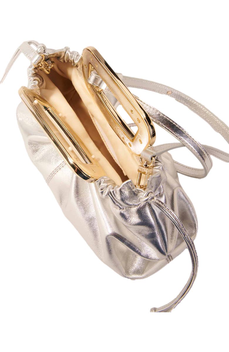 maje Leather metal handle clutch, Alternate, color,