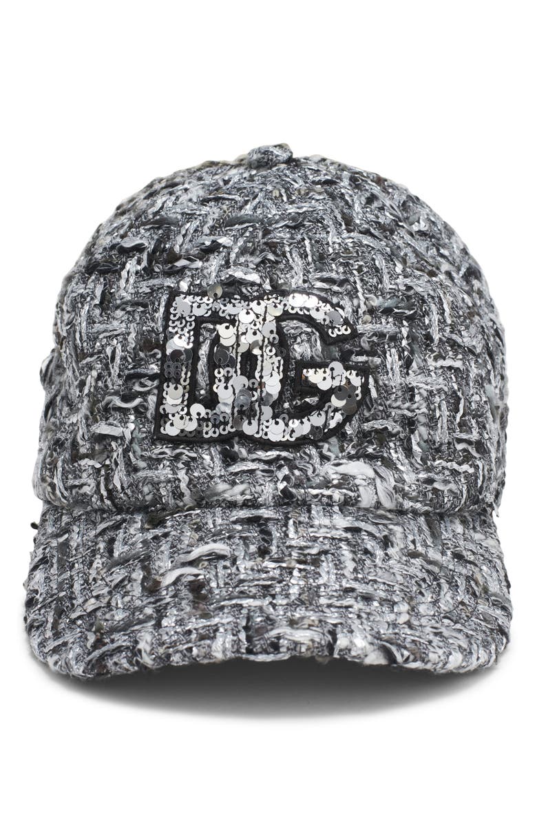 Dolce&Gabbana Rachel Sequin Logo Tweed Baseball Cap, Alternate, color, S8030 Fantasia Non Stampa