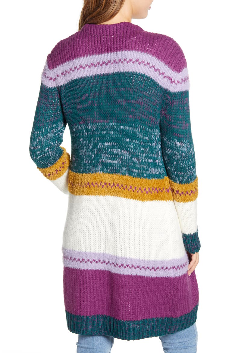 Stripe Long Cardigan, Alternate, color, PURPLE MULTI STRIPE
