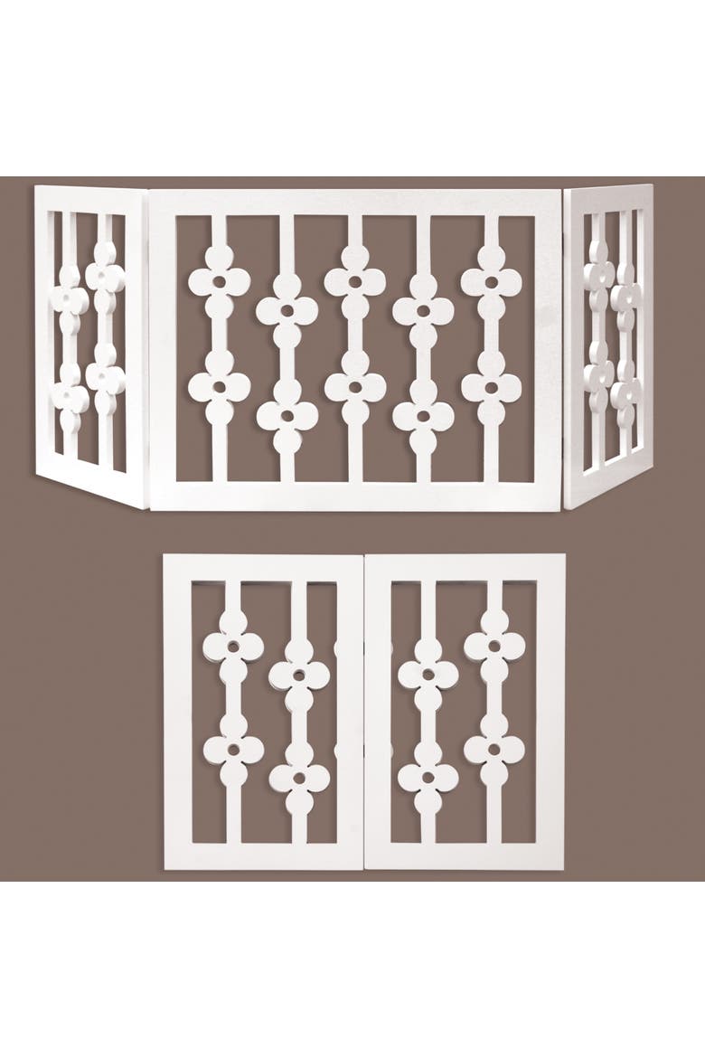 Wooden Pet Gate White Floral, 3Section Dog Gate, Assembled, Alternate, color, Multicolored