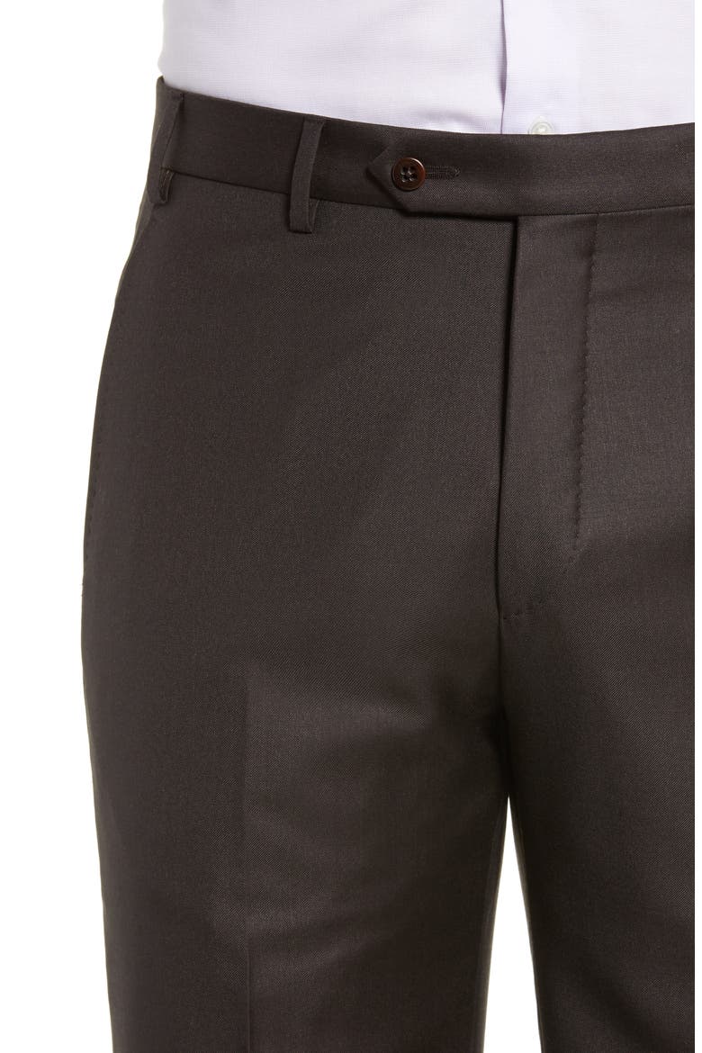 Todd Relaxed Fit Flat Front Solid Wool Dress Pants, Alternate, color, DK BROWN 2