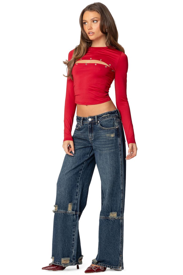 Ripped Low Rise Wide Leg Jeans, Alternate, color, BLUE