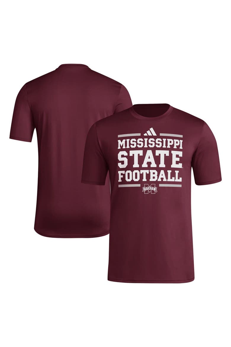 Men's adidas Maroon Mississippi State Bulldogs Locker Football Pre-Game AEROREADY T-Shirt, Alternate, color, Maroon