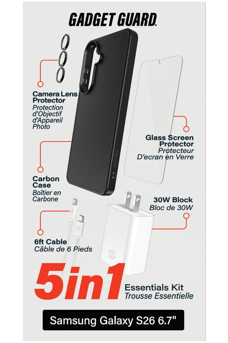 5 in 1 Bundle (includes Case /  Camera Lens Protector /  Glass Screen Protector /  30W Charging Block /  1.8m Cable) for Samsung Galaxy S26 Plus, Alternate, color, Black