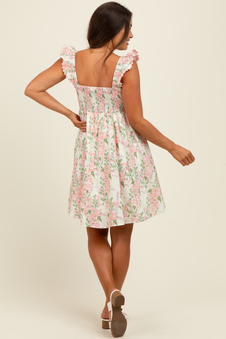 Floral Print Smocked Back Dress, Alternate, color, Pink