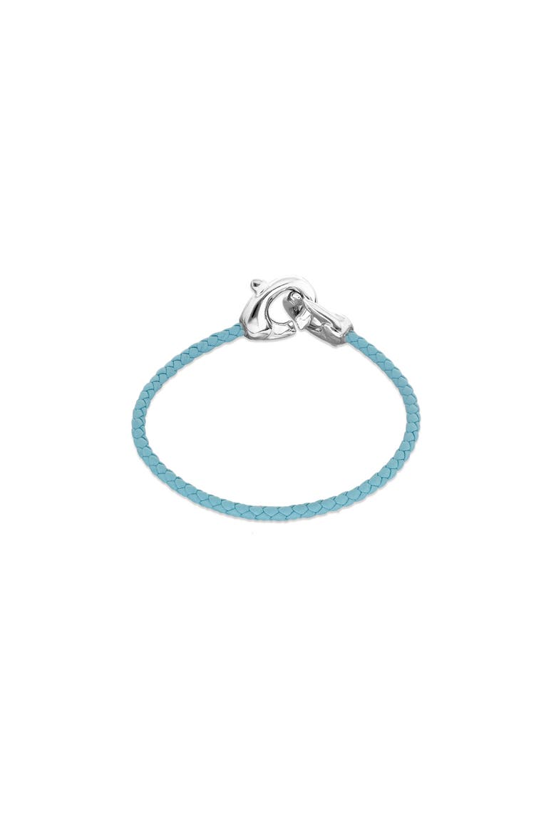 Blue leather strap with sterling silver-plated interlocking carabiner detail, Alternate, color, Silver