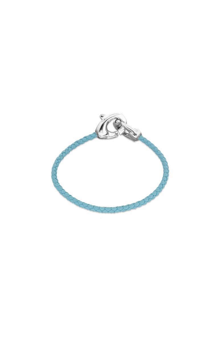 UNODE50 Blue leather strap with sterling silver-plated interlocking carabiner detail, Alternate, color, Silver
