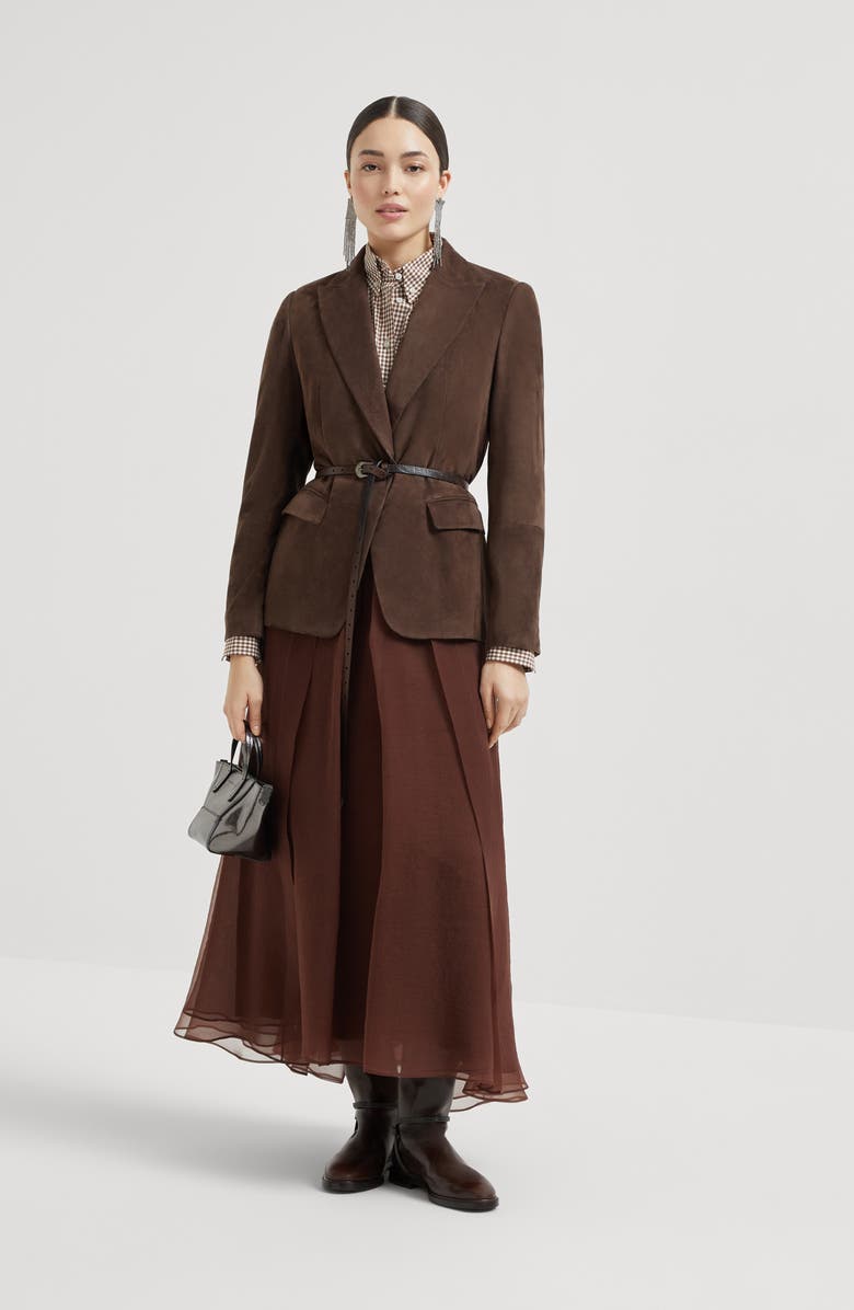 Brunello Cucinelli Paneled Circle skirt, Alternate, color, Bordeaux