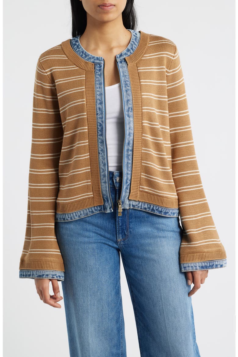 Mixed Media Jacket, Main, color, CARAMEL LATTE/ IVORY/ BLUE