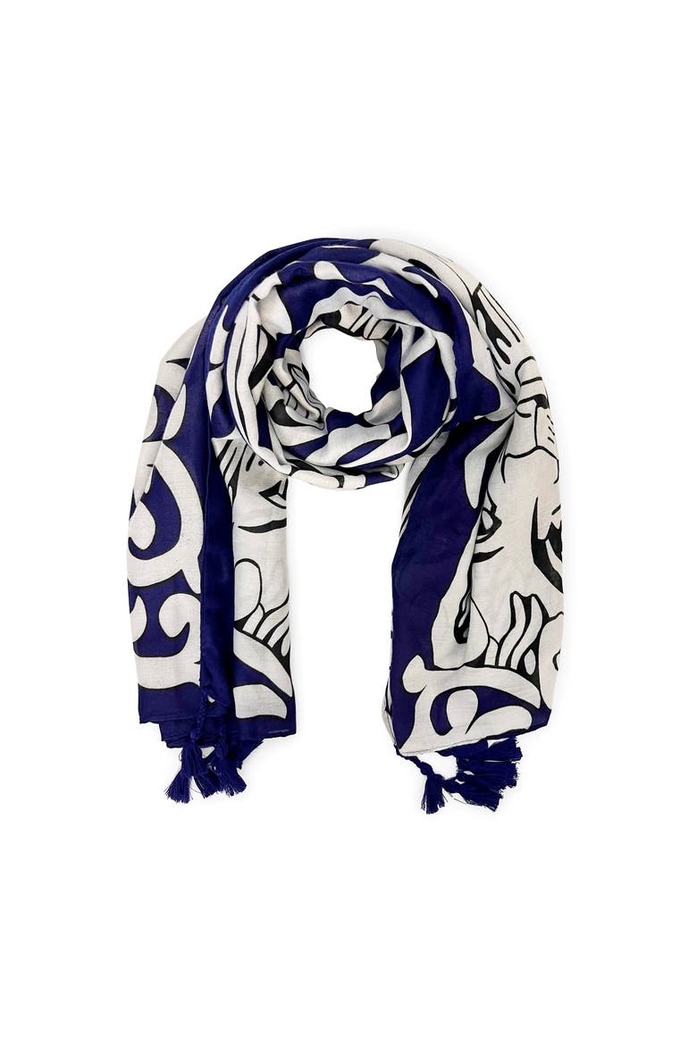 The Smiling Lion Scarf, Main, color, Navy and White
