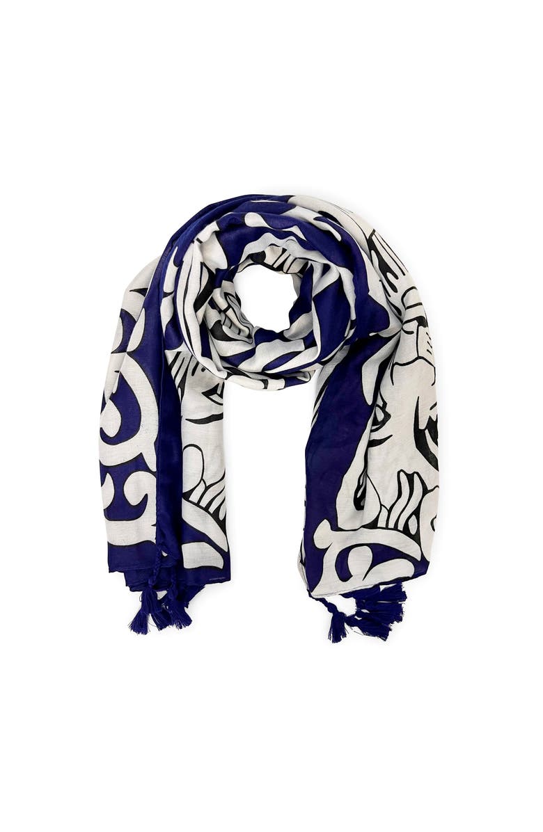 Youzey The Smiling Lion Scarf, Main, color, Navy And White
