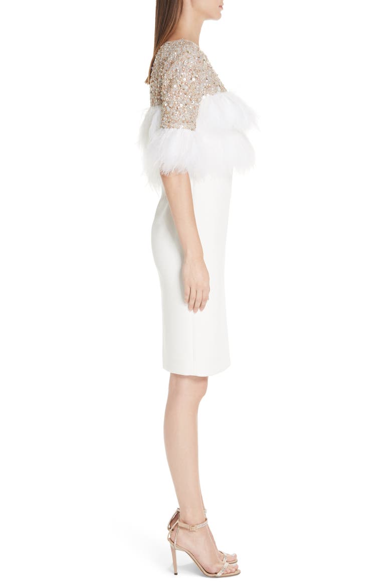 Feather Cocktail Dress, Alternate, color, LIGHT IVORY
