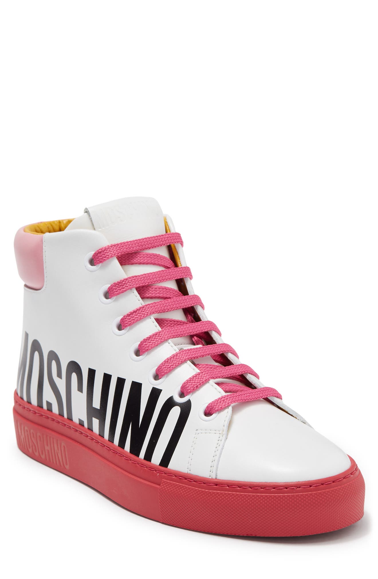 Moschino High Top Logo Sneaker, Main, color, 