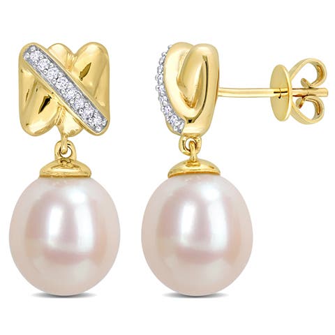 Diamond Crossover Drop Earrings 14k Gold