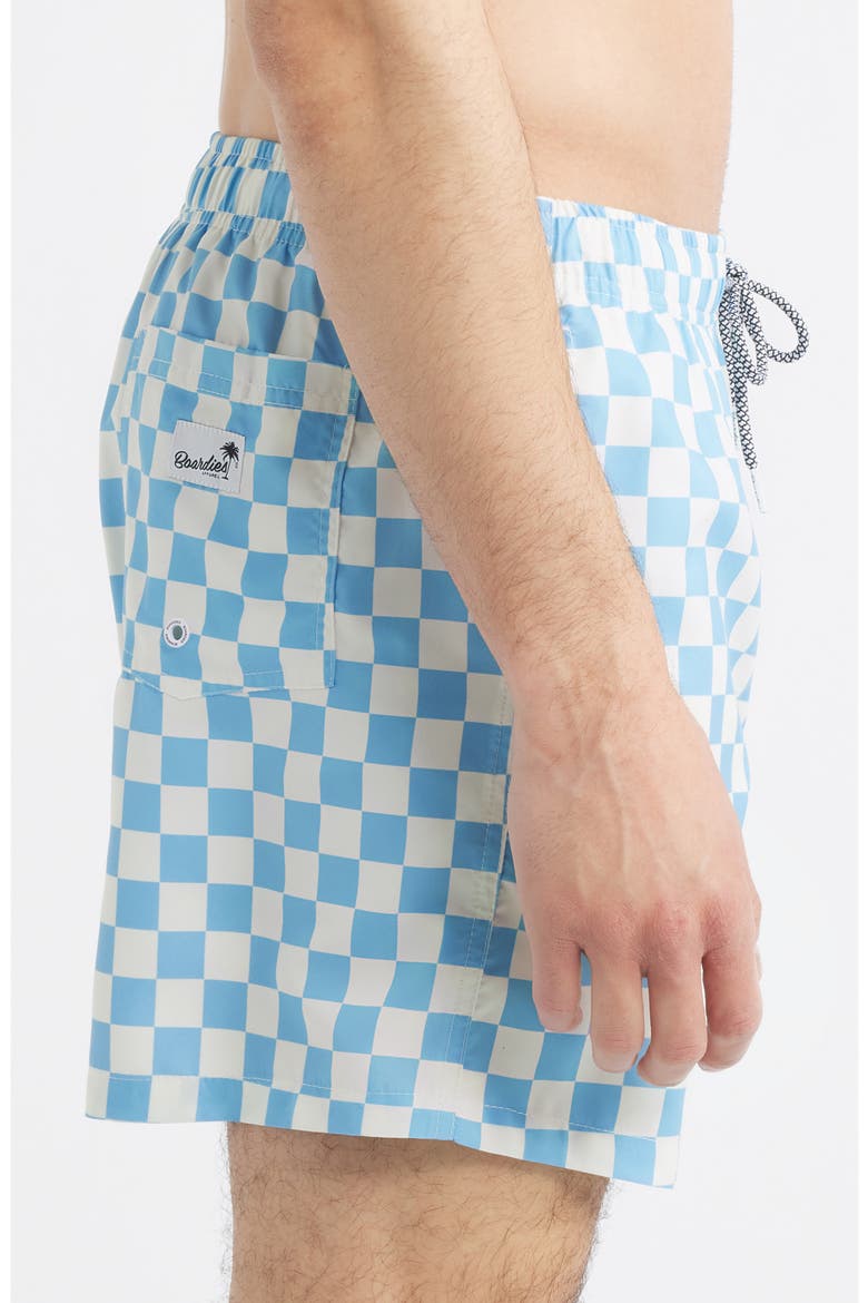 Checkerboard Print Swim Trunks, Alternate, color, BLUE/ CREAM