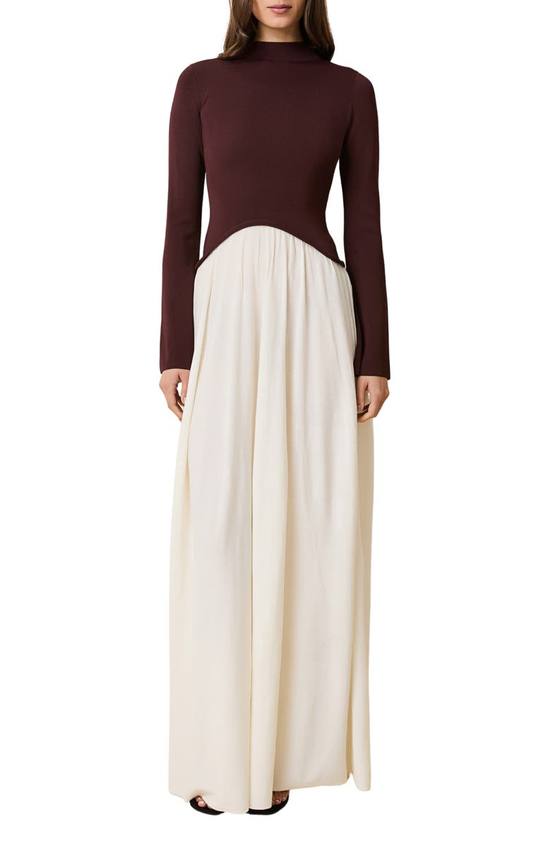 Solid & Striped The Soglio Long Sleeve Maxi Swetter Dress, Main, color, Raisin Brown