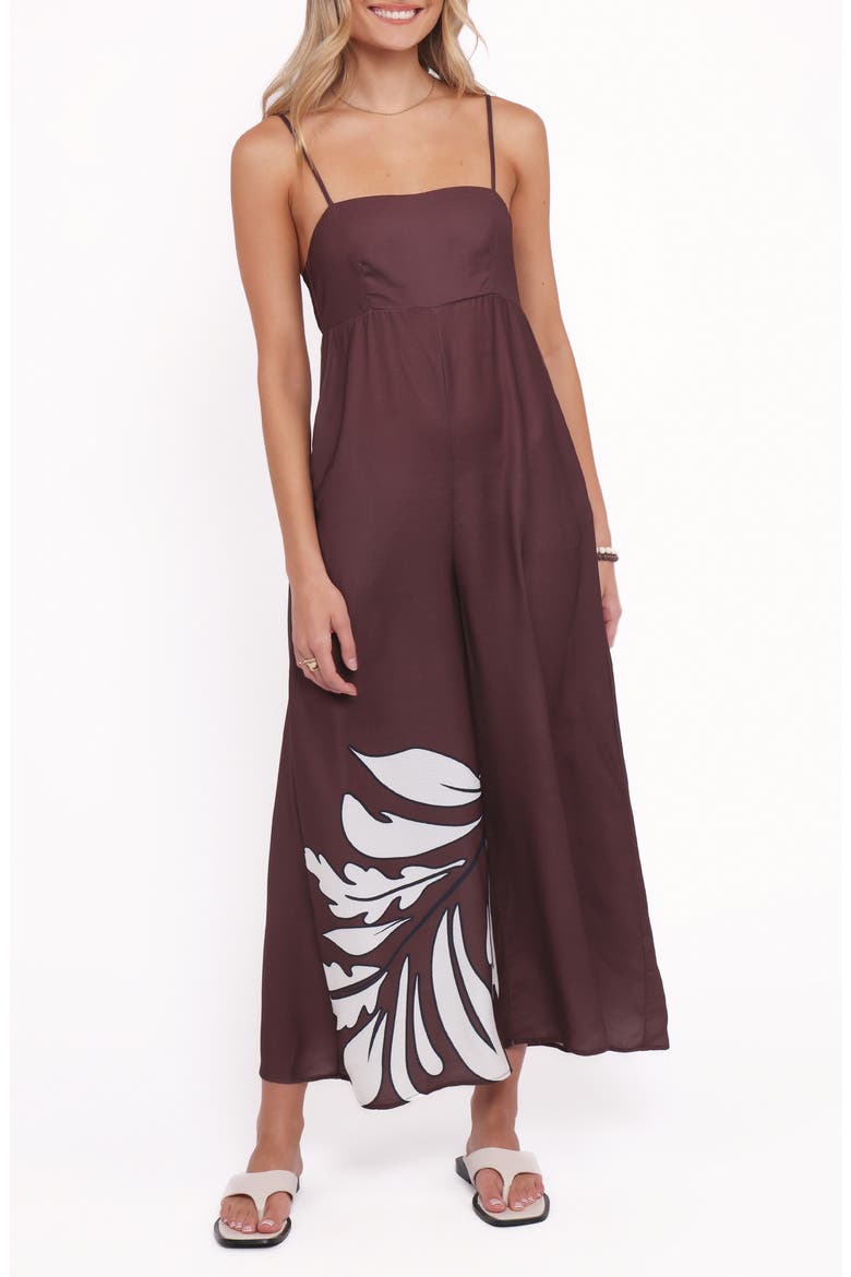 Delfina Sleeveless Wide Leg Linen Blend Jumpsuit, Main, color, BROWN PALM
