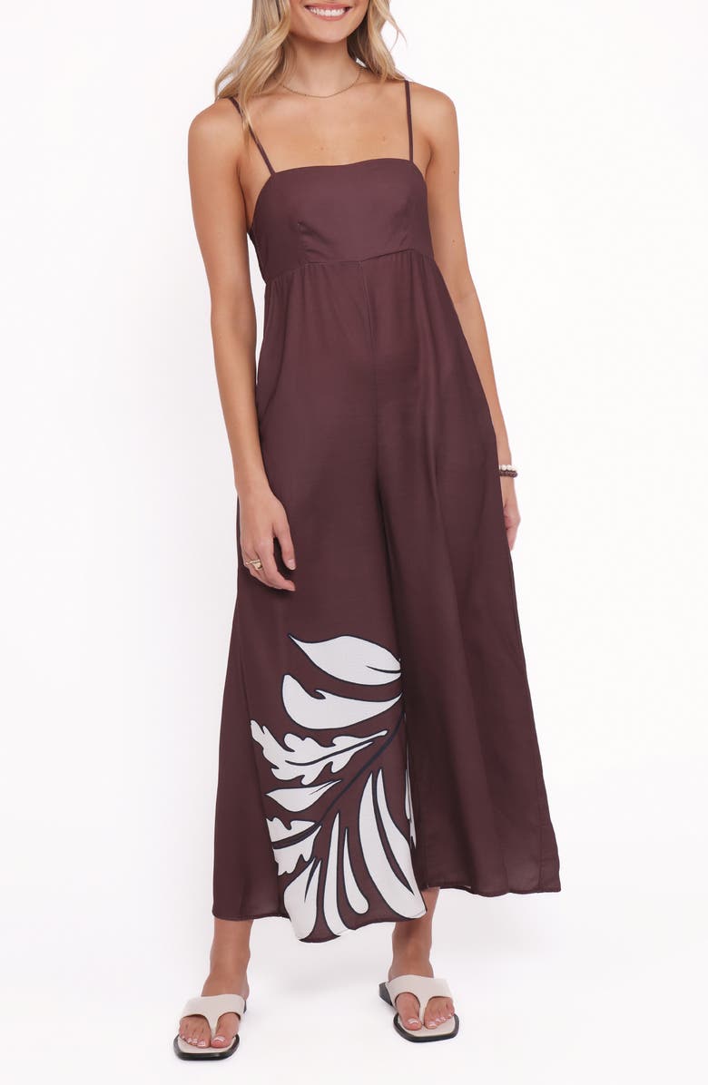 Petal & Pup Delfina Sleeveless Wide Leg Linen Blend Jumpsuit, Main, color, Brown Palm