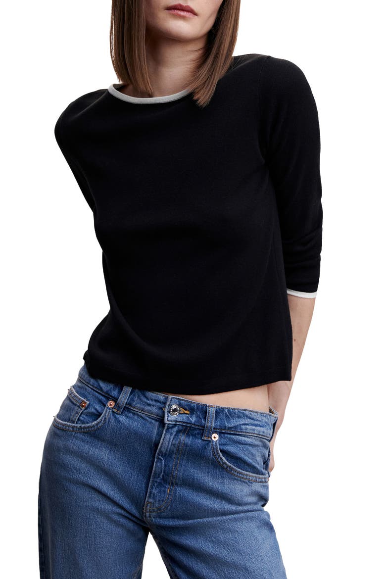 Tipped Crewneck Sweater, Main, color, BLACK