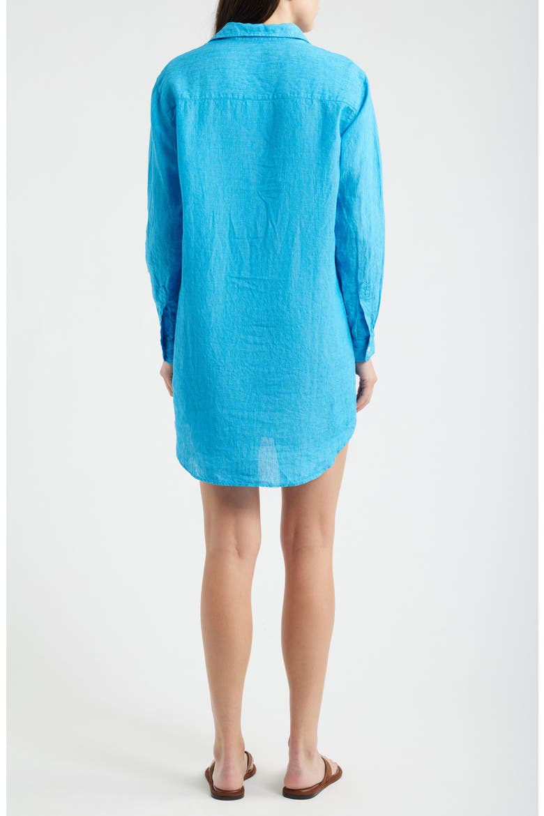 Mary Classic Long Sleeve Linen Shirtdress, Alternate, color, TURQUOISE LINEN