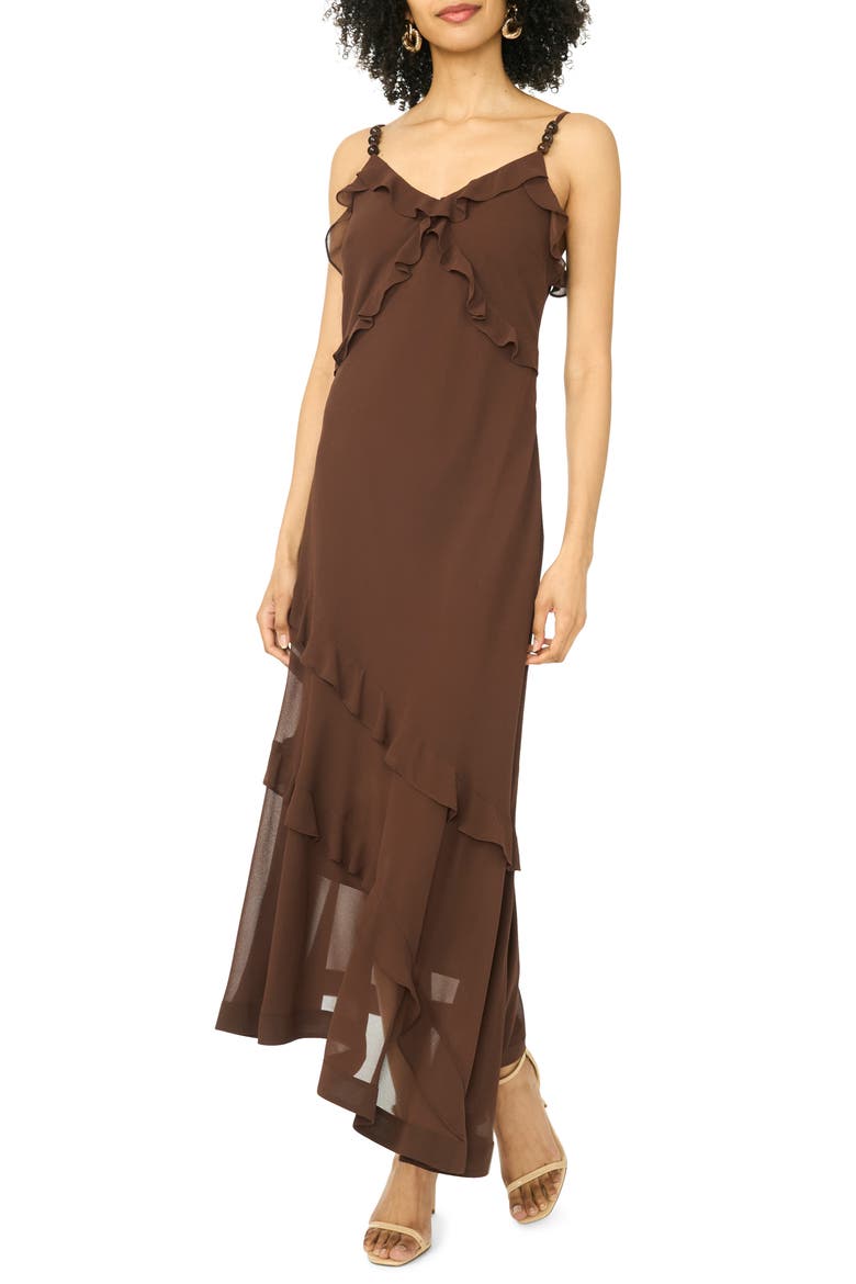 V-Neck Asymmetrical Maxi Dress, Main, color, CHICORY COFFEE