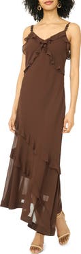 1.STATE V-Neck Asymmetrical Maxi Dress