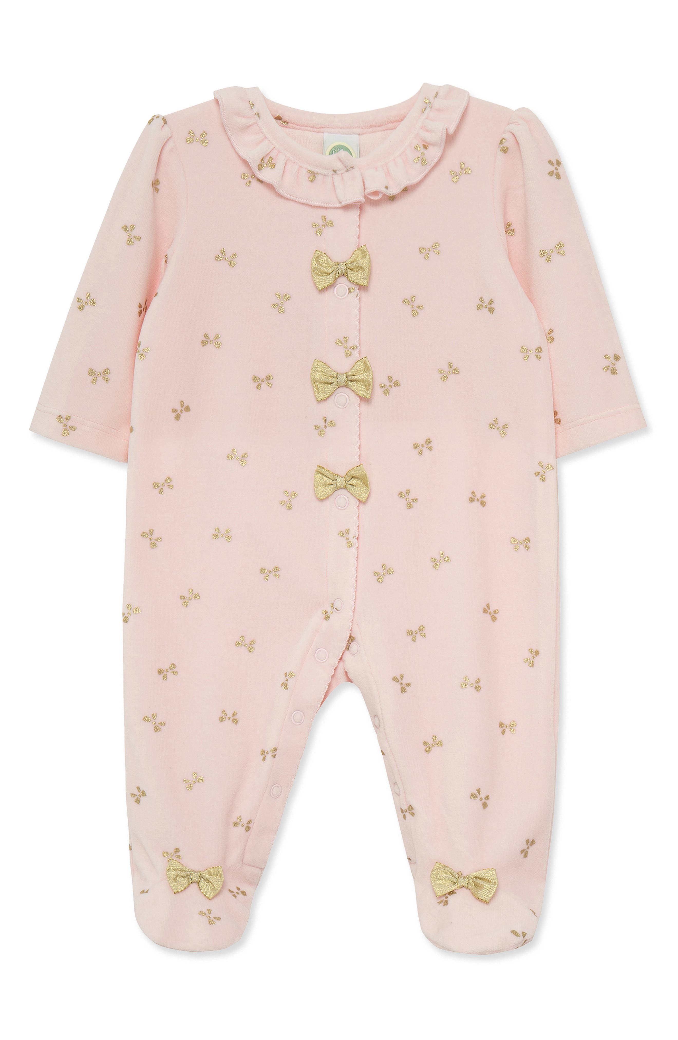 Velour Gold Bows Footie Pajamas