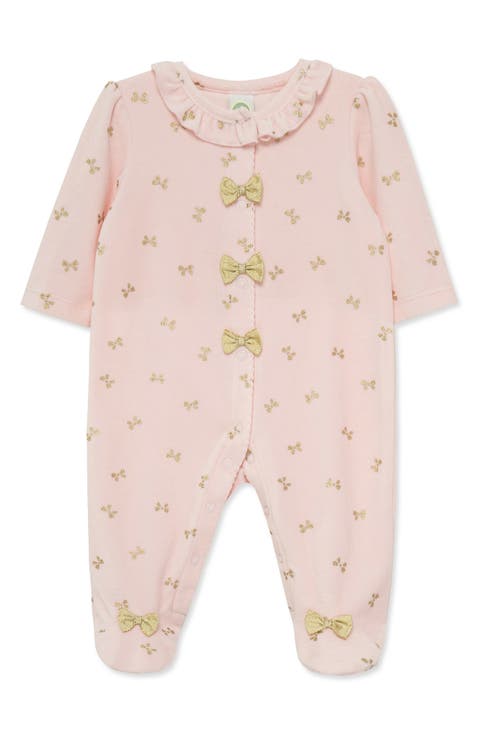 Velour Gold Bows Footie Pajamas
