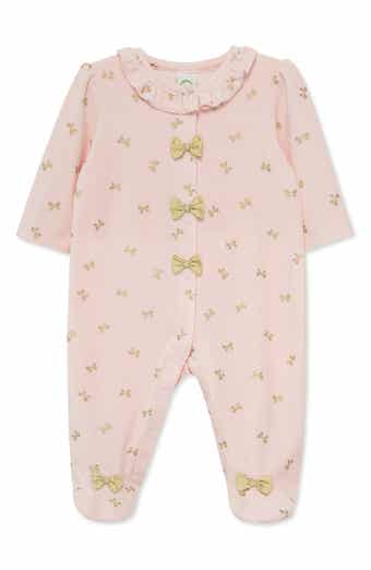 Velour Gold Bows Footie Pajamas
