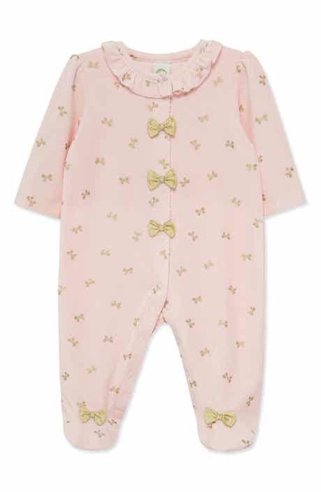 Velour Gold Bows Footie Pajamas