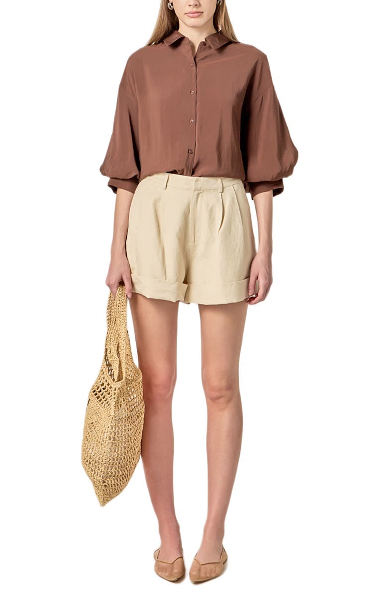 English Factory Balloon Sleeve Button-Up Shirt, Alternate, color, Chocolate Brown