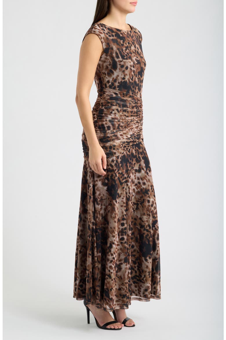 Shirred Side Midi Dress, Alternate, color, BLK BROWN
