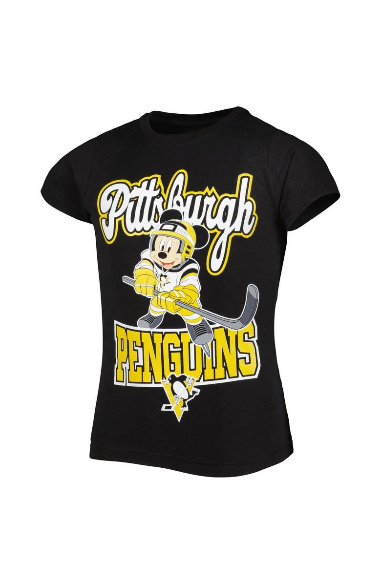 Outerstuff Girls Youth Black Pittsburgh Penguins Mickey Mouse Go Team Go T-Shirt, Alternate, color, 