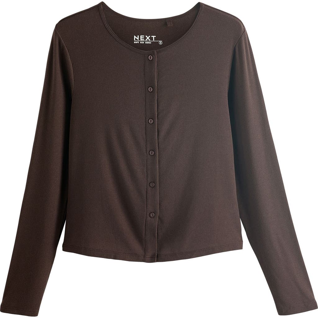 Next Rib Button-up Cardigan In Brown