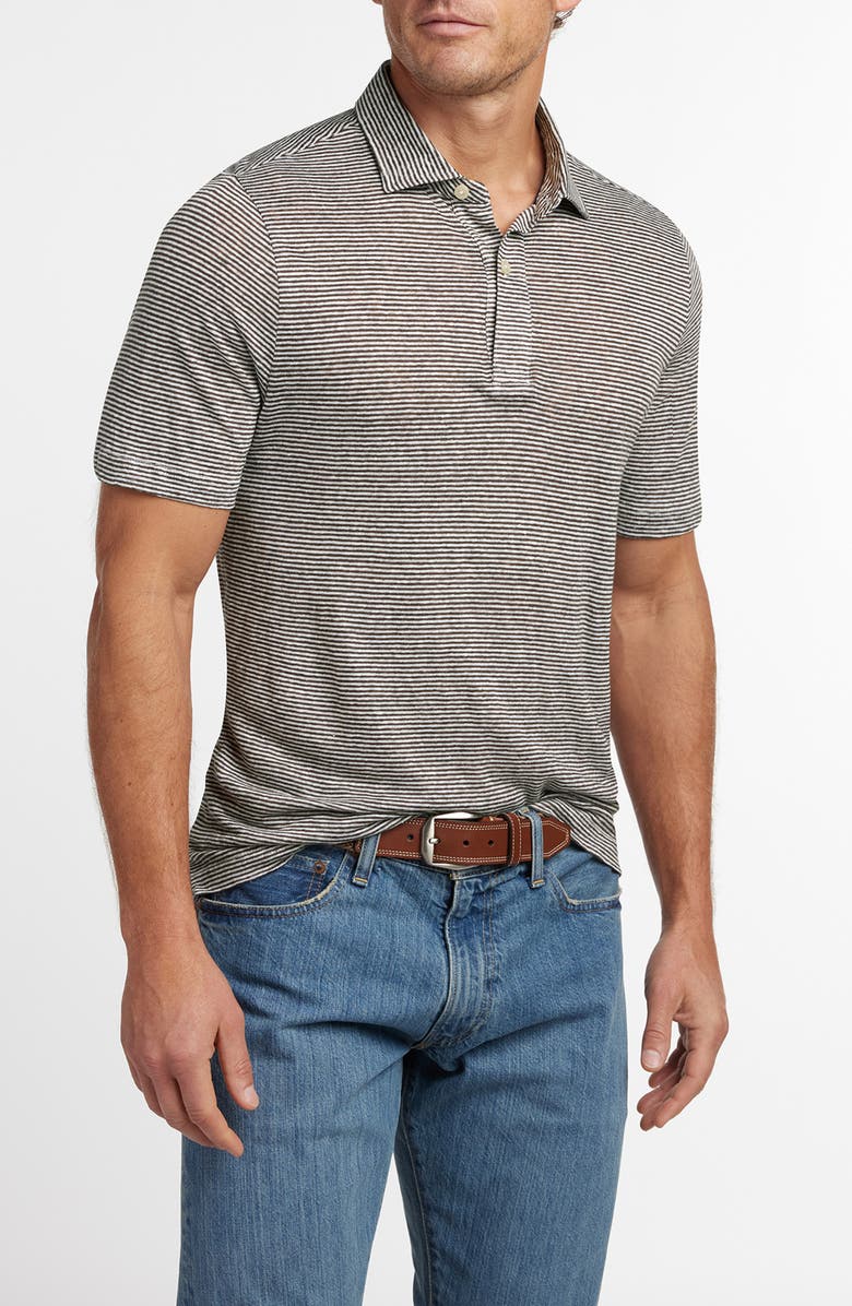 David Donahue Stripe Slub Linen Polo, Main, color, Driftwood