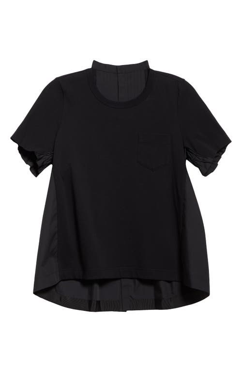 Sacai Mixed Media Poplin & Jersey Top In Black/black 002