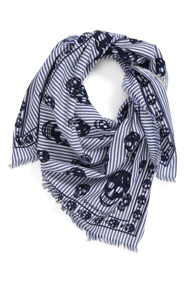 McQueen Skull on Stripe Cotton & Modal Scarf, Main, color, 
