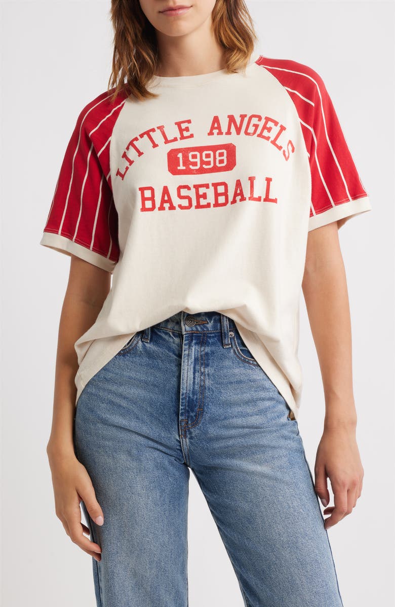 Daydreamer Little Angels Colorblock Cotton Graphic Baseball T-Shirt, Main, color, Dirty White Combo