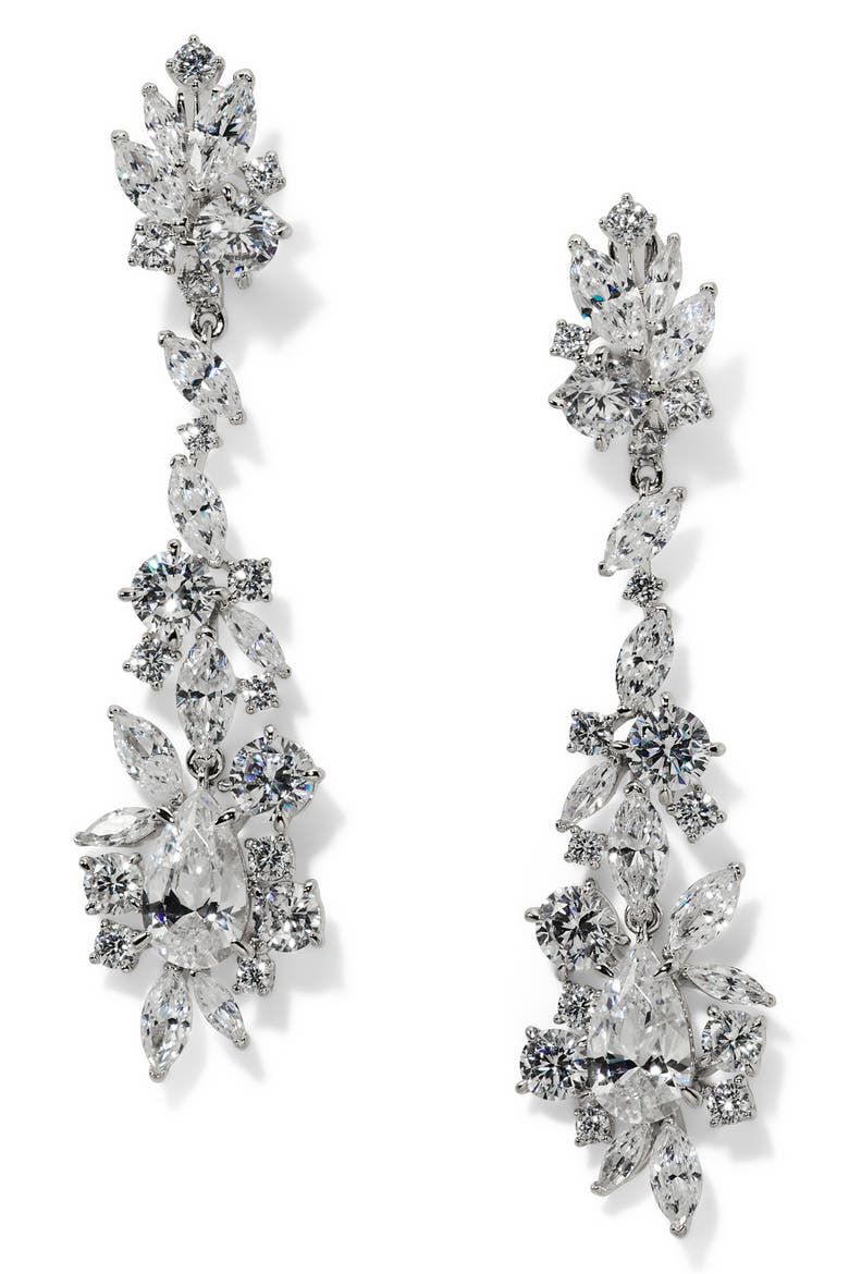 Cannes Cubic Zirconia Drop Earrings, Main, color, RHODIUM