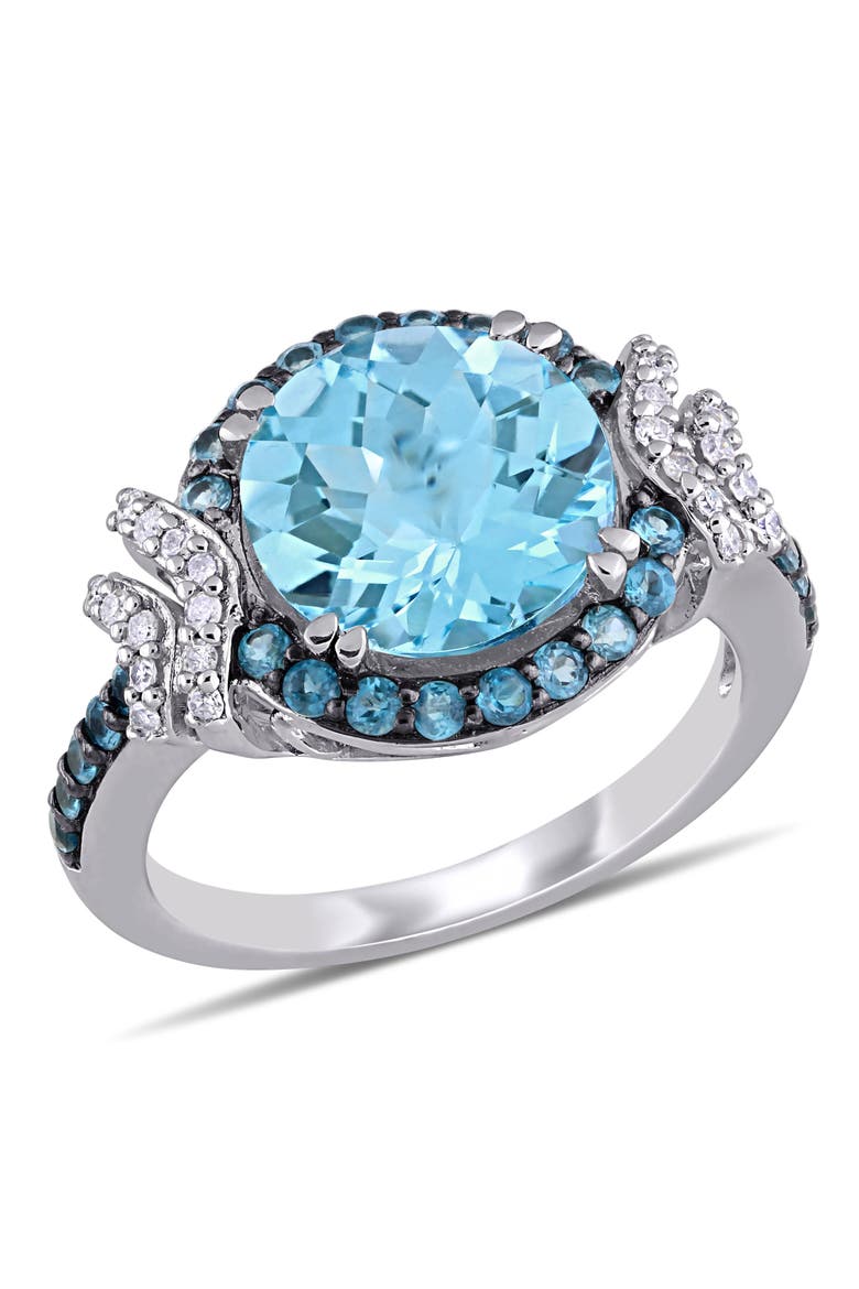 London, Sky Blue Topaz & Diamond Halo Ring, Main, color, Topaz