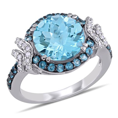 London, Sky Blue Topaz & Diamond Halo Ring