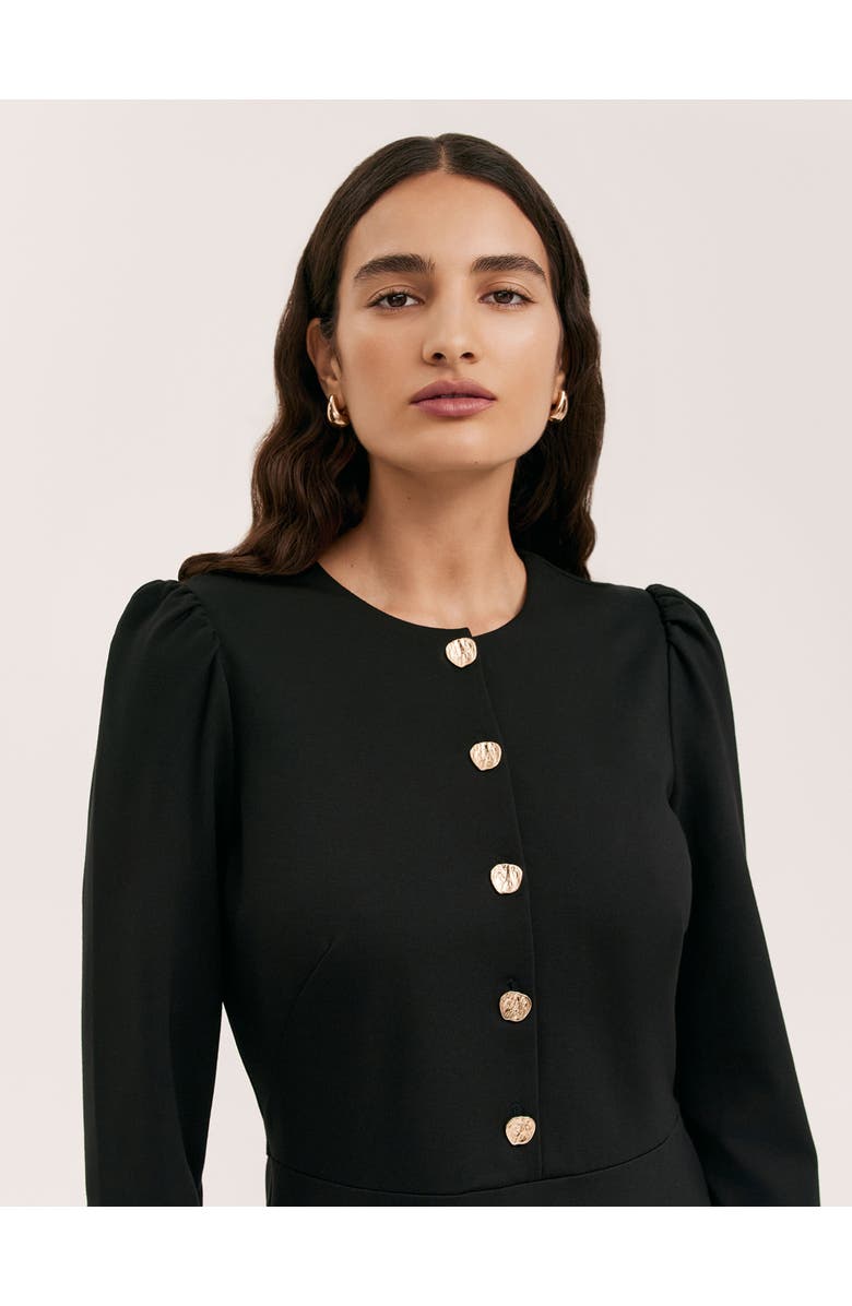 Finery London Rae Ponte Jersey Buttoned Dress, Alternate, color, Black