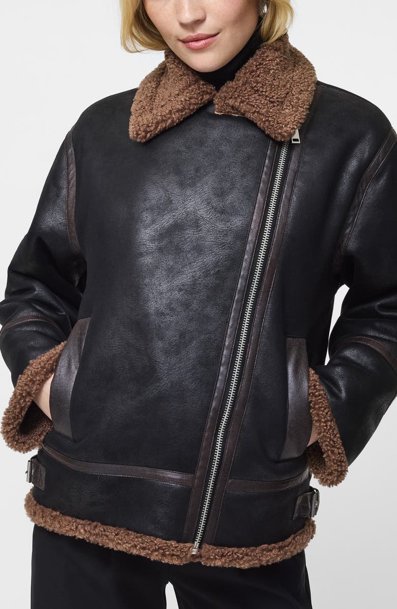 French Connection Faux Shearling Jacket, Main, color, Black Brown