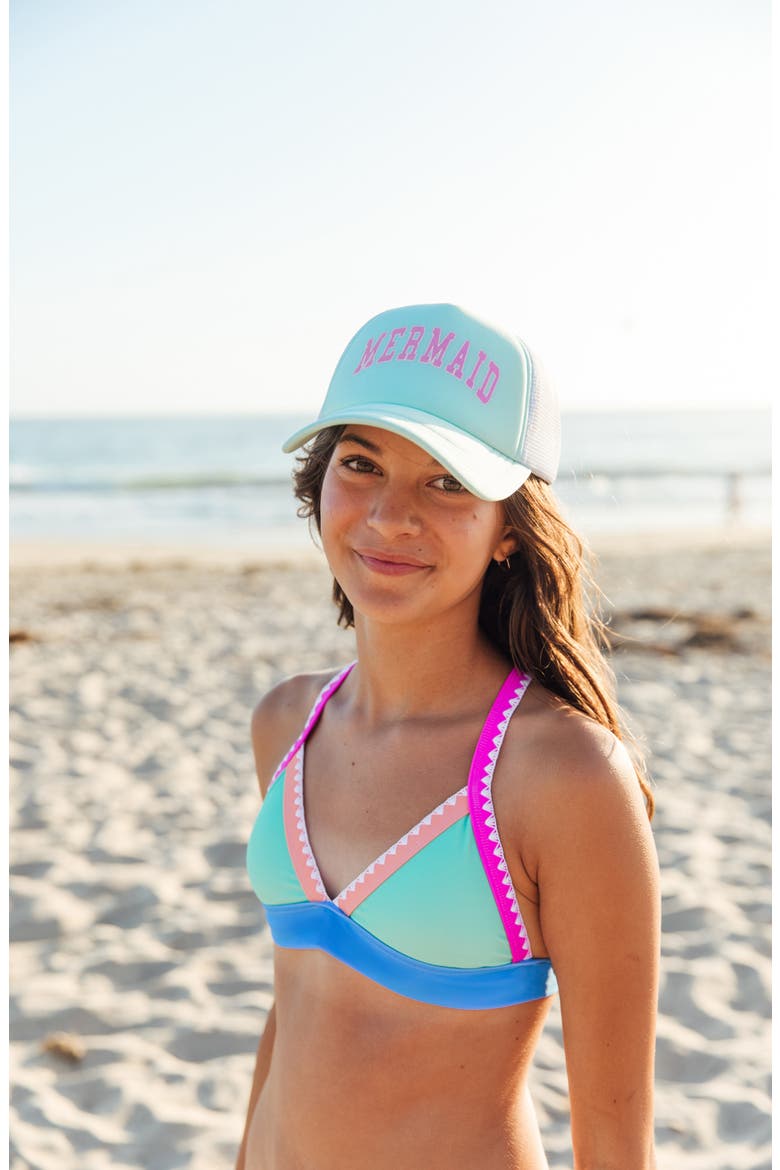 Kids' Coastline Whipstitch Trim UPF 50+ Two-Piece Swimsuit, Alternate, color, FLORA GREEN