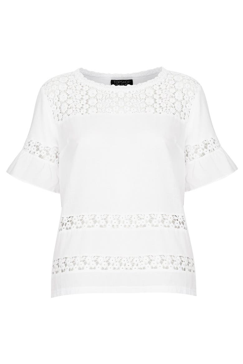 Crochet Inset Mixed Media Top, Alternate, color, WHITE