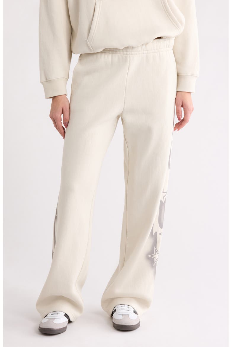 Cyber Baggy Star Print Detail Sweat Pants, Main, color, IVORY/ SILVER