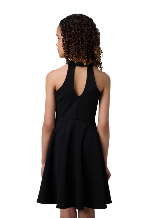 Un Deux Trois Girl's Halter Keyhole-back Dress In Black