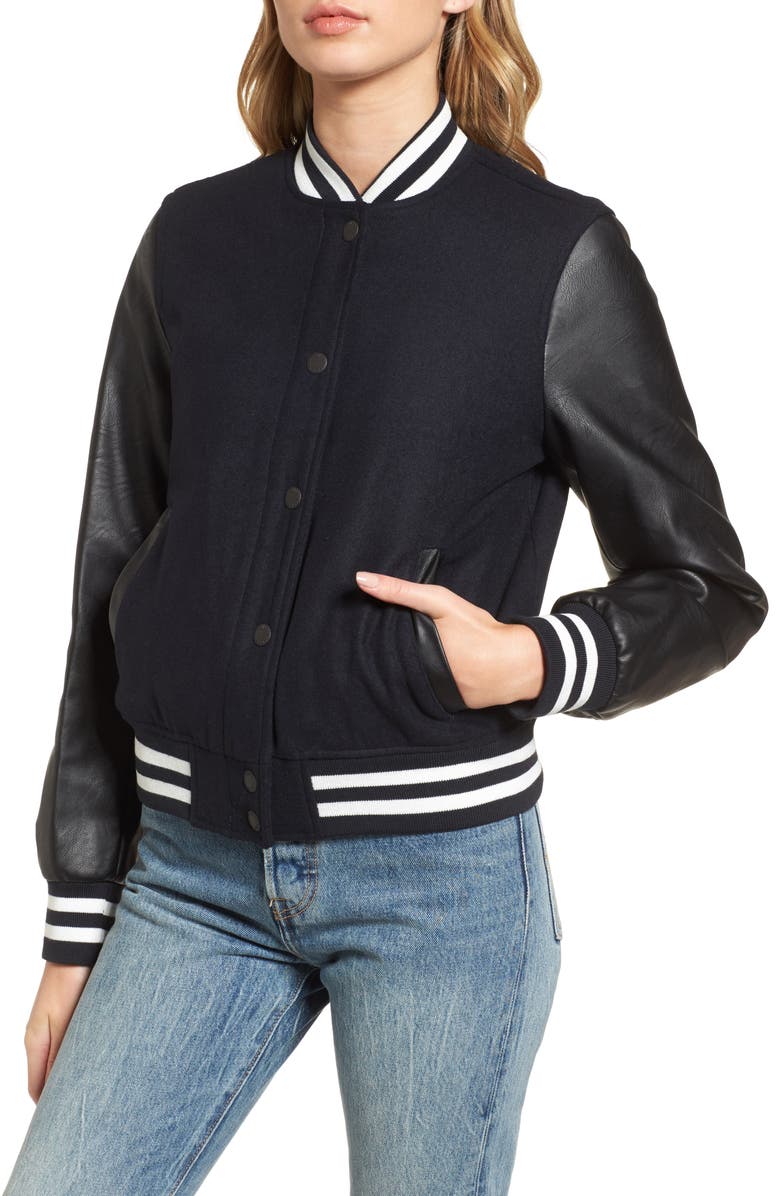 Levi's<sup>®</sup> LEVIS<sup>®</sup> Mixed Media Varsity Bomber Jacket, Alternate, color, 