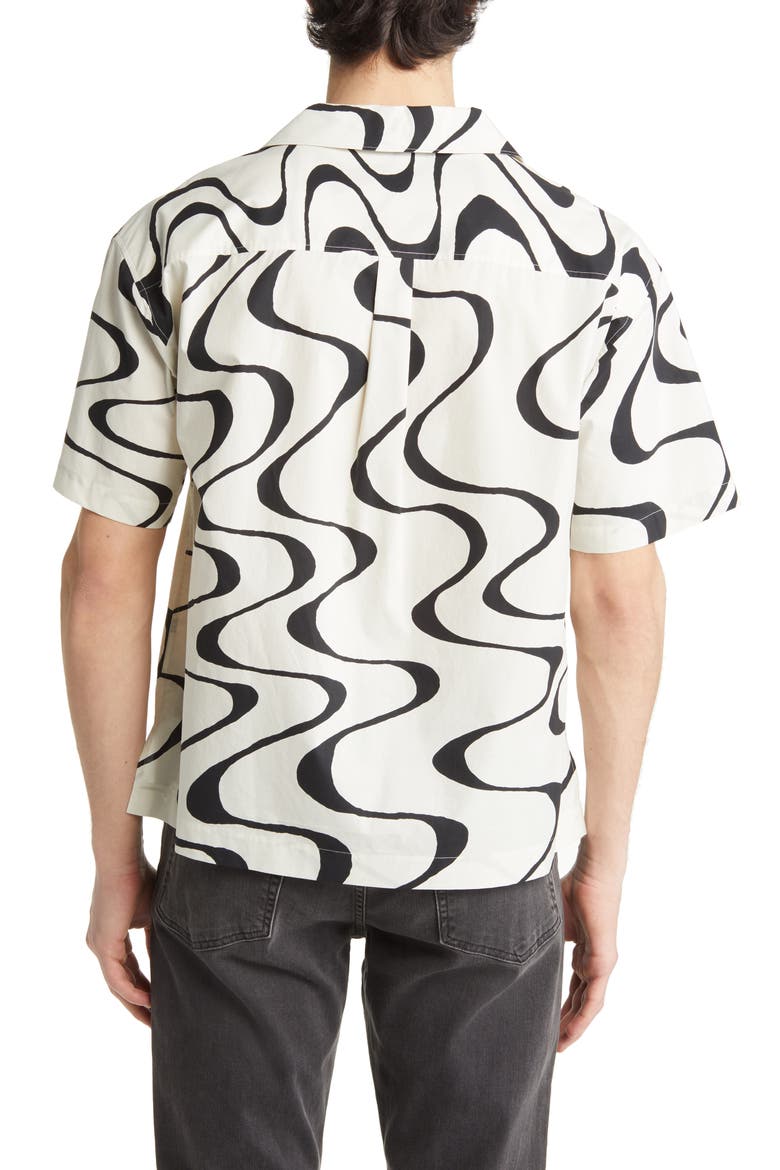 Abstract Wave Print Short Sleeve Button-Up Camp Shirt, Alternate, color, ECRU PRINT