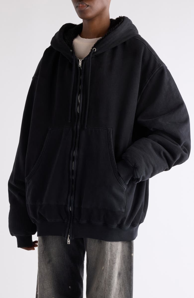 Acne Studios Flexa High Pile Fleece Lined Zip Hoodie, Alternate, color, Faded Black